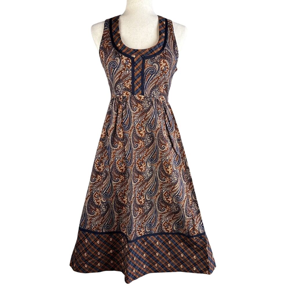 Vintage Cranston Print Works Cottagecore Midi A-Line Dress Size XS/S Paisley USA